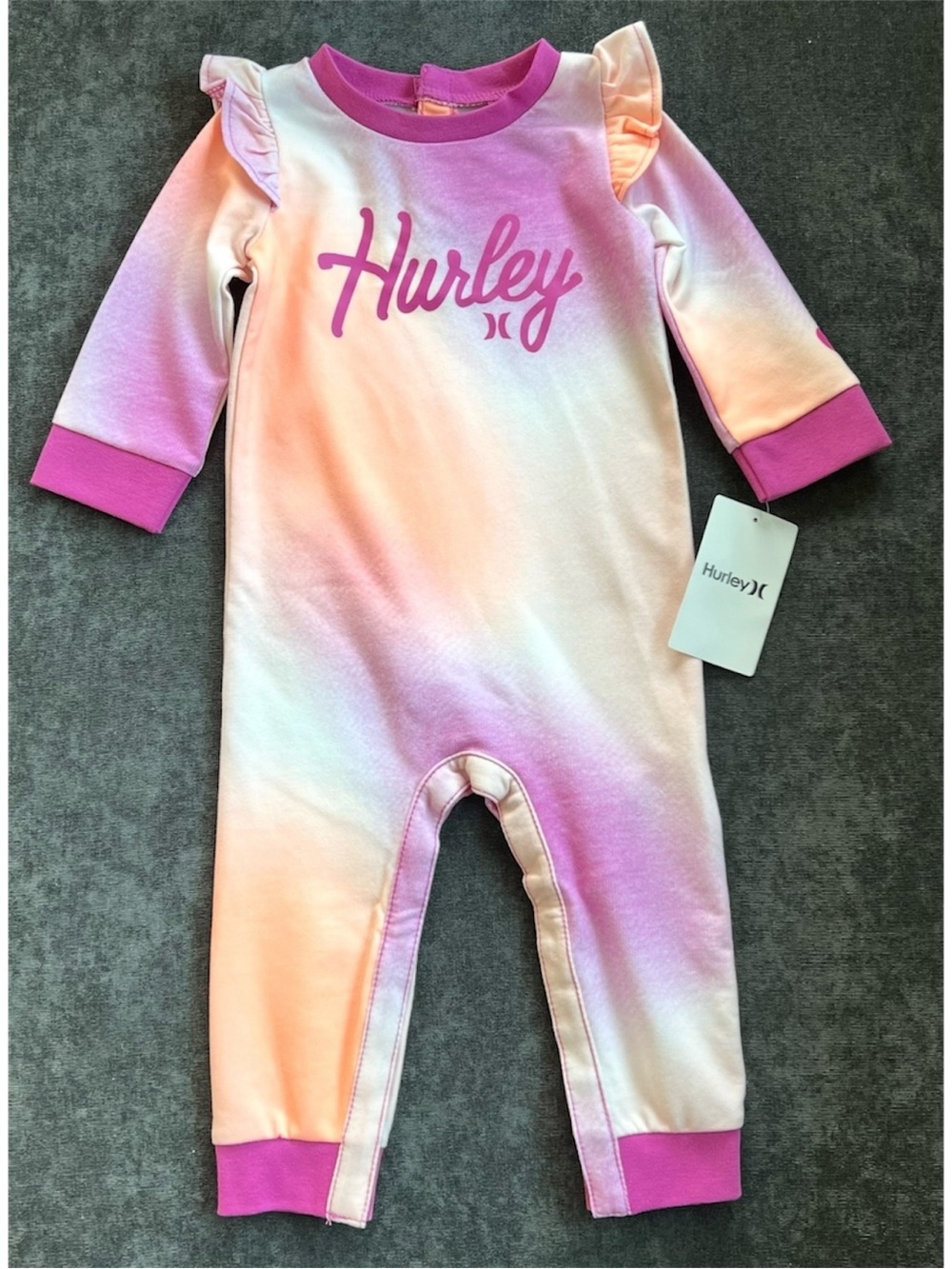NWT Hurley Baby Girls Tie Dye Long Sleeve One Piece Romper Size 12 Months
